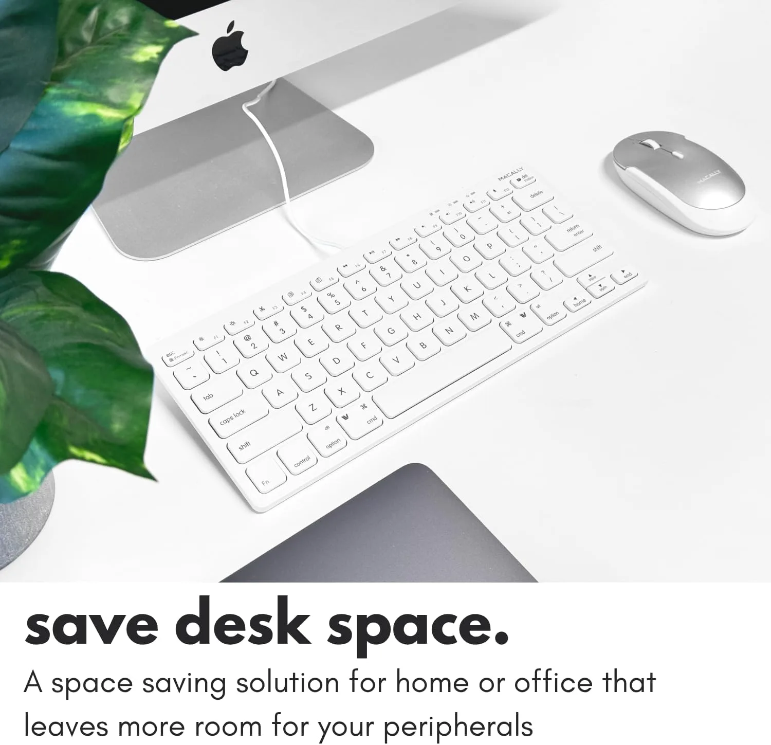 Macally USB Wired Keyboard for Mac and Windows PC - Plug and Play Apple Keyboard with 78 Scissor Switch Keys and 13 Shortcut Keys - Compact & Small that Saves Spaces and Looks Great - White