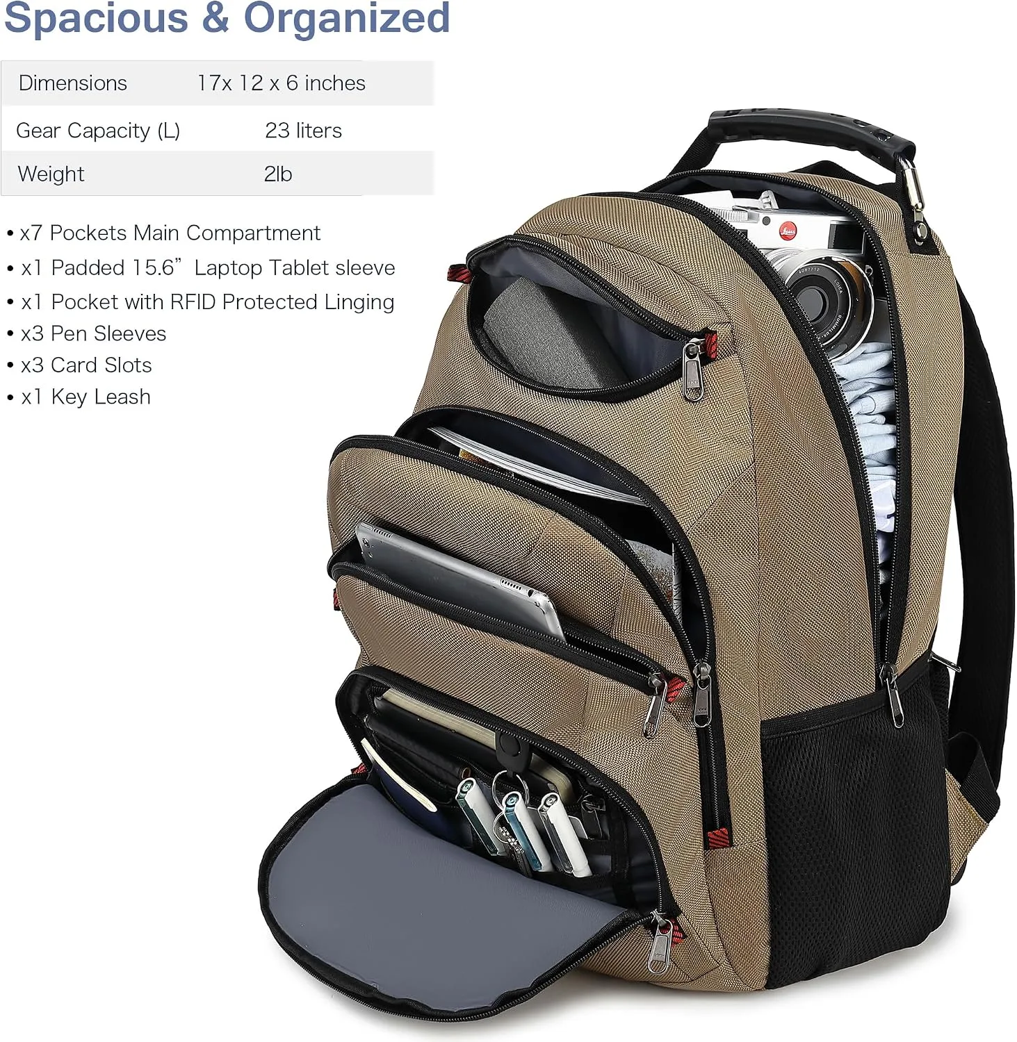 Boavan Laptop Backpack for men, 15.6 inch Laptop Bag with USB Port, Waterproof Travel Work Backpack Purse, Anti-Theft Teacher Nurse Doctor Casual Bookbags Office Business backpack，Khaki
