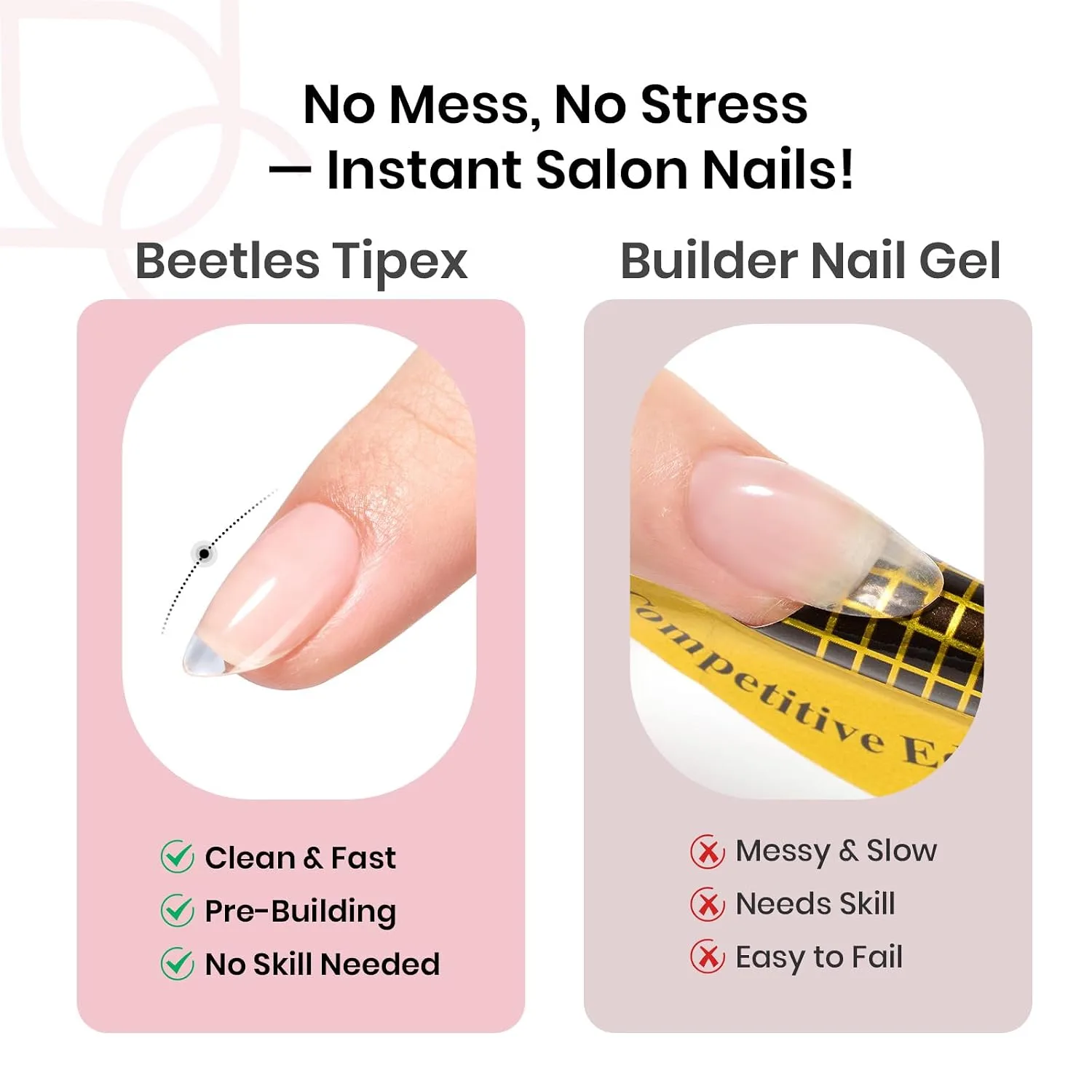 Beetles Tipex Instant Apex Nail Tips, Short Almond, 192pcs 16 Sizes(00-14)