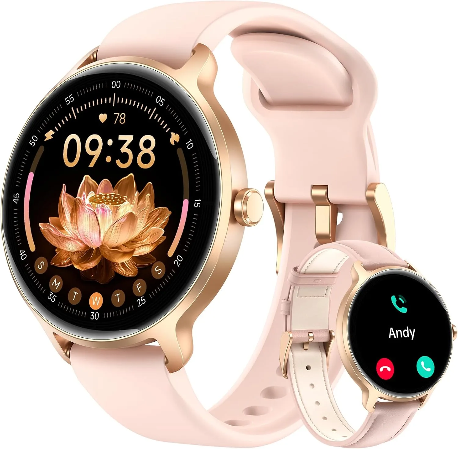 Smart Watch for Women, 1.27" HD AMOLED Smartwatch (Answer/Call) for iPhone/Android/Samsung, Fitness Tracker with 120+ Sport Modes, Heart Rate/Sleep/Health Monitor, IP68 Waterproof, 2 Bands