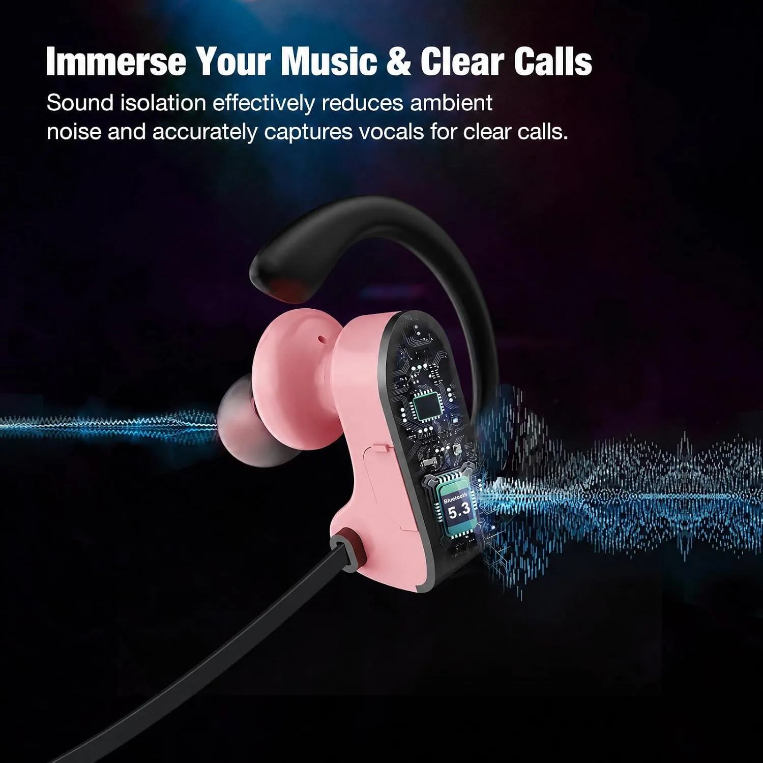 JOYWISE Bluetooth Headphones, Wireless Headphones 16H Playtime Wireless Earbuds with Mic Stereo in-Ear Earphones, IPX7 Waterproof Sports Ear Buds Sound Isolation Headsets for Running, Workout Pink