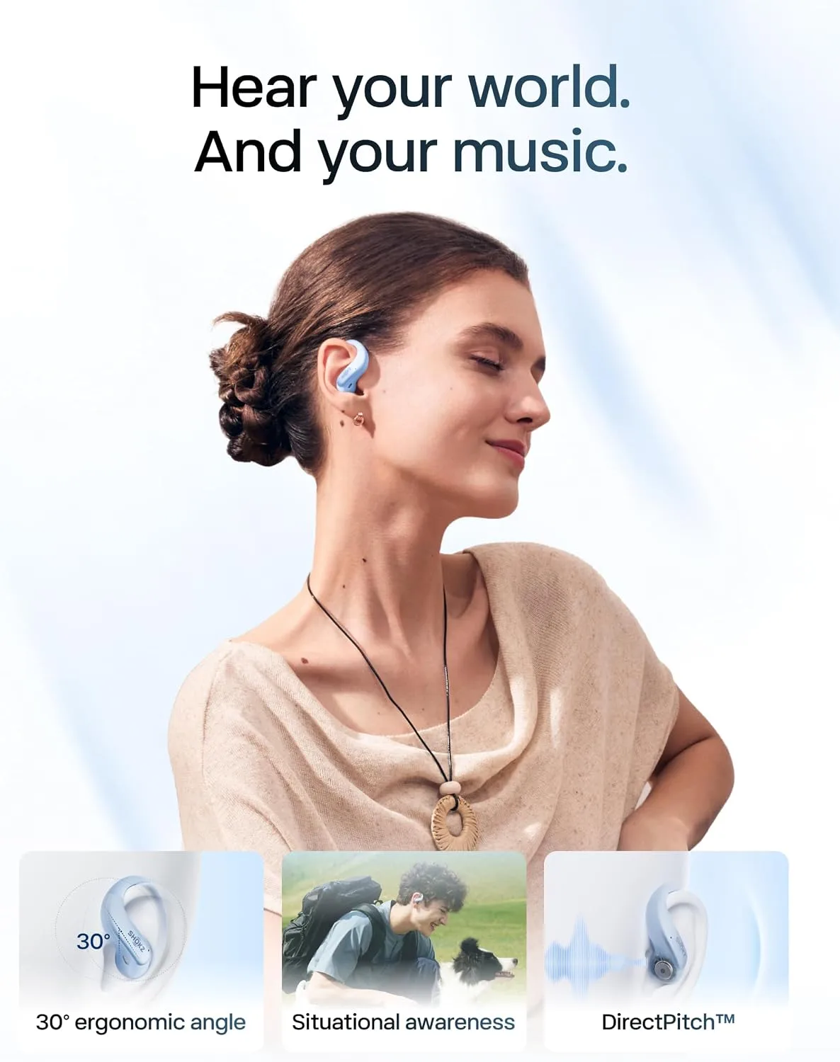 SHOKZ OpenFit Air 2, Open Earbuds, Black, Water Resistant, Secure Earhooks
