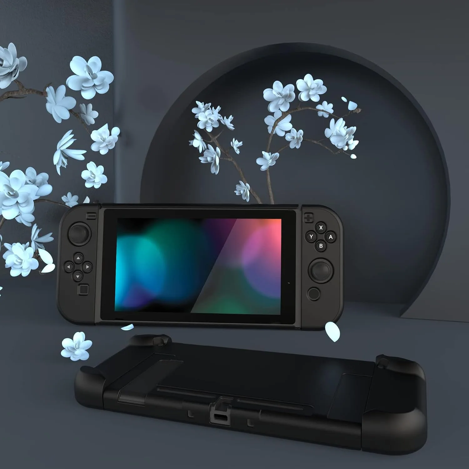 eXtremeRate PlayVital Back Cover for Nintendo Switch Console, Handheld Controller Separable Protector Hard Shell for NS Joycon,Dockable Protective Case for Nintendo Switch - Black (NOT for Switch 2)