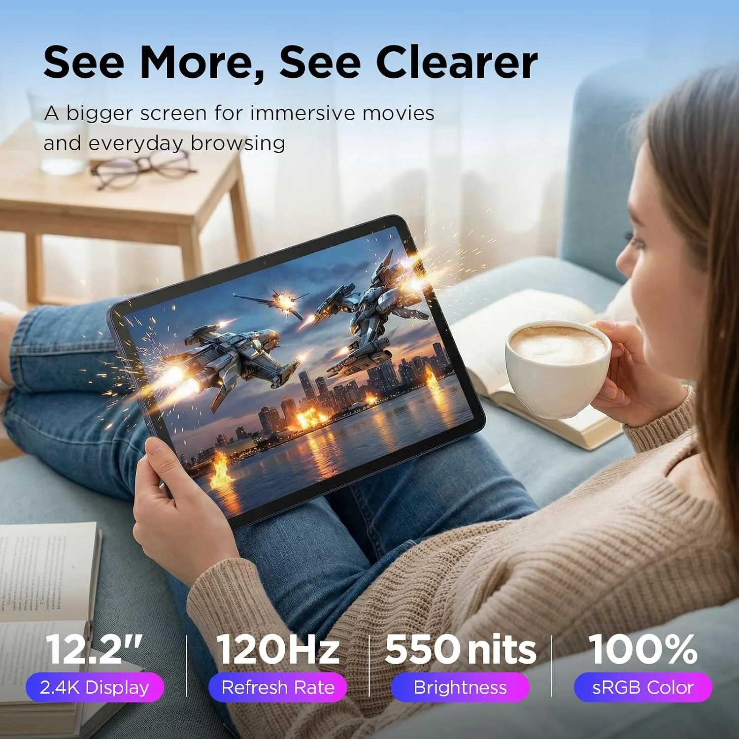 TCL TAB A1 Plus Android Tablet, 12.2" 2.4K 120Hz Display, 6+128GB