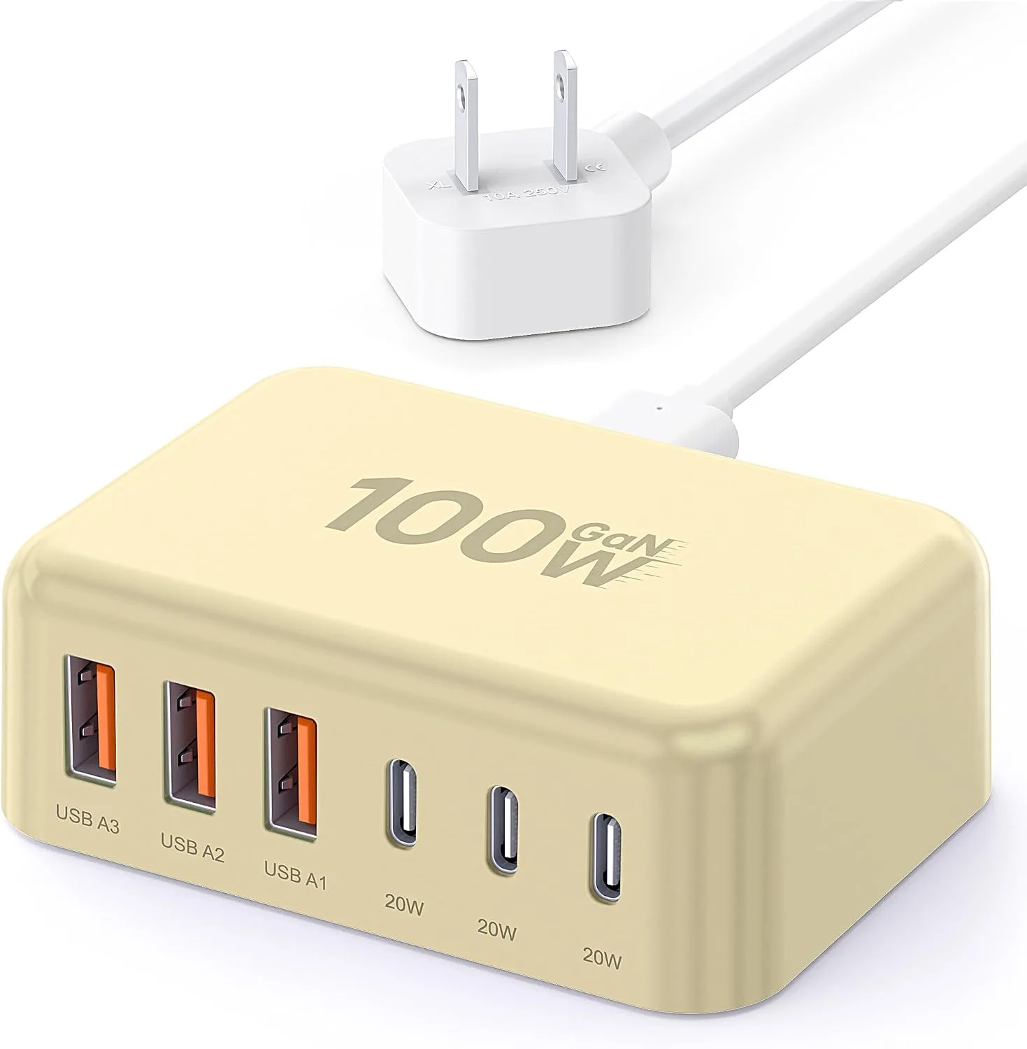USB Fast Charger Block 50% Smaller 100W Max 6-Port GaN USB Charging Station
