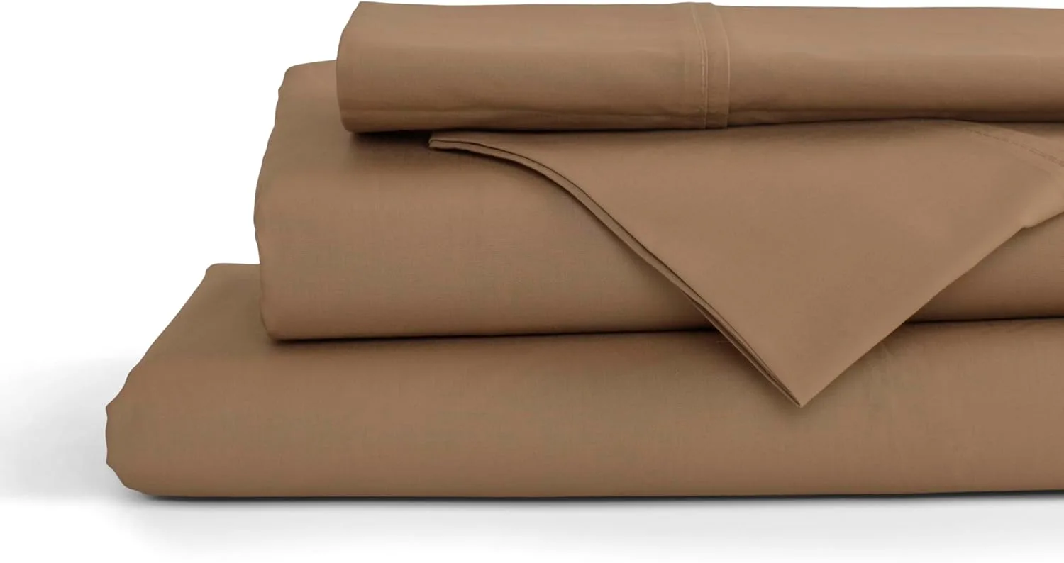 Linen Home 100% Cotton Percale King Sheets, 4Pc Cooling Set - Earthy Brown
