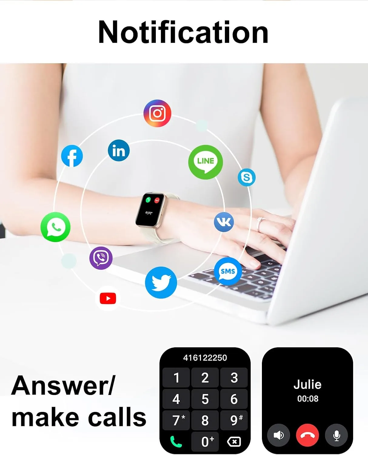 Smart Watch for Women Men, Answer/Make Calls, for iPhone/Android off-White