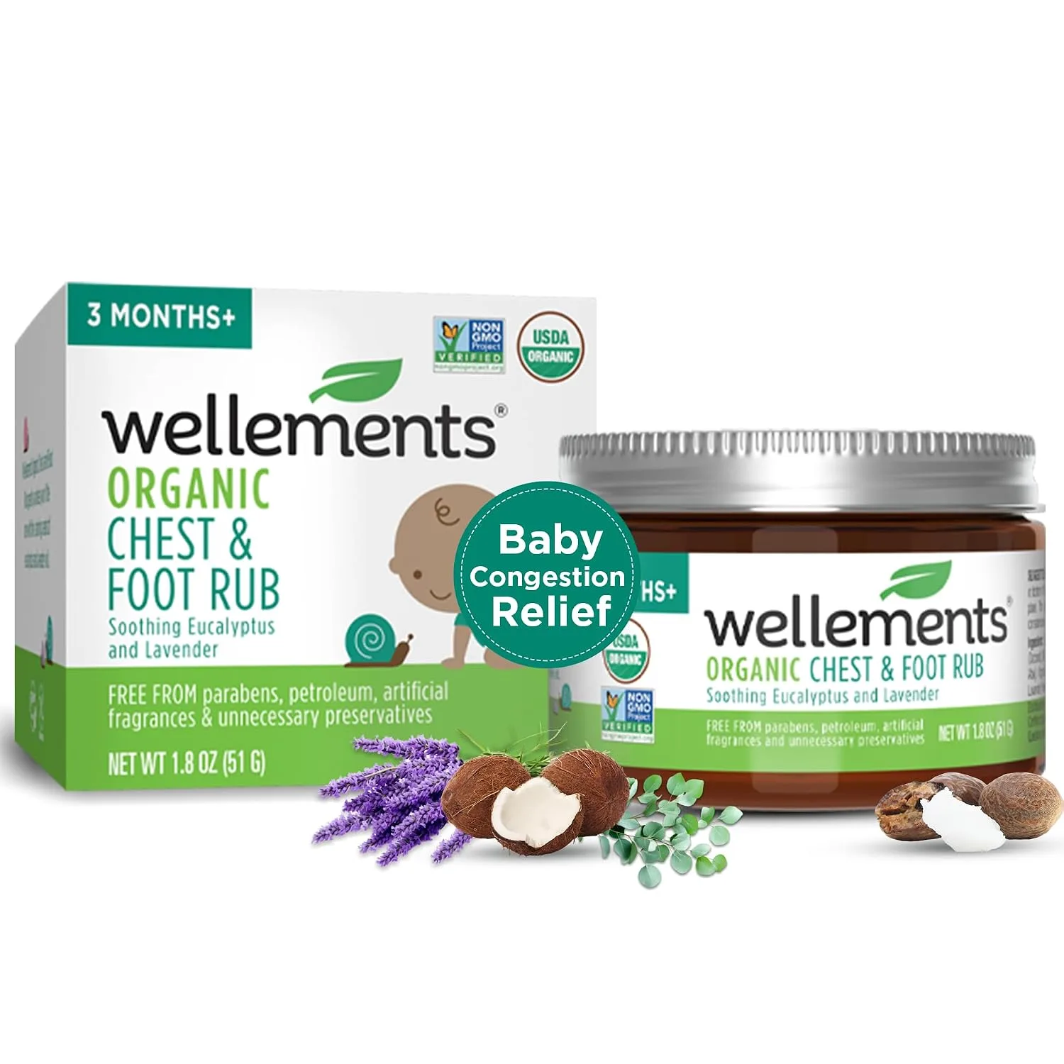 Wellements Organic Baby Chest & Foot Rub Congestion Eucalyptus 3 Months+