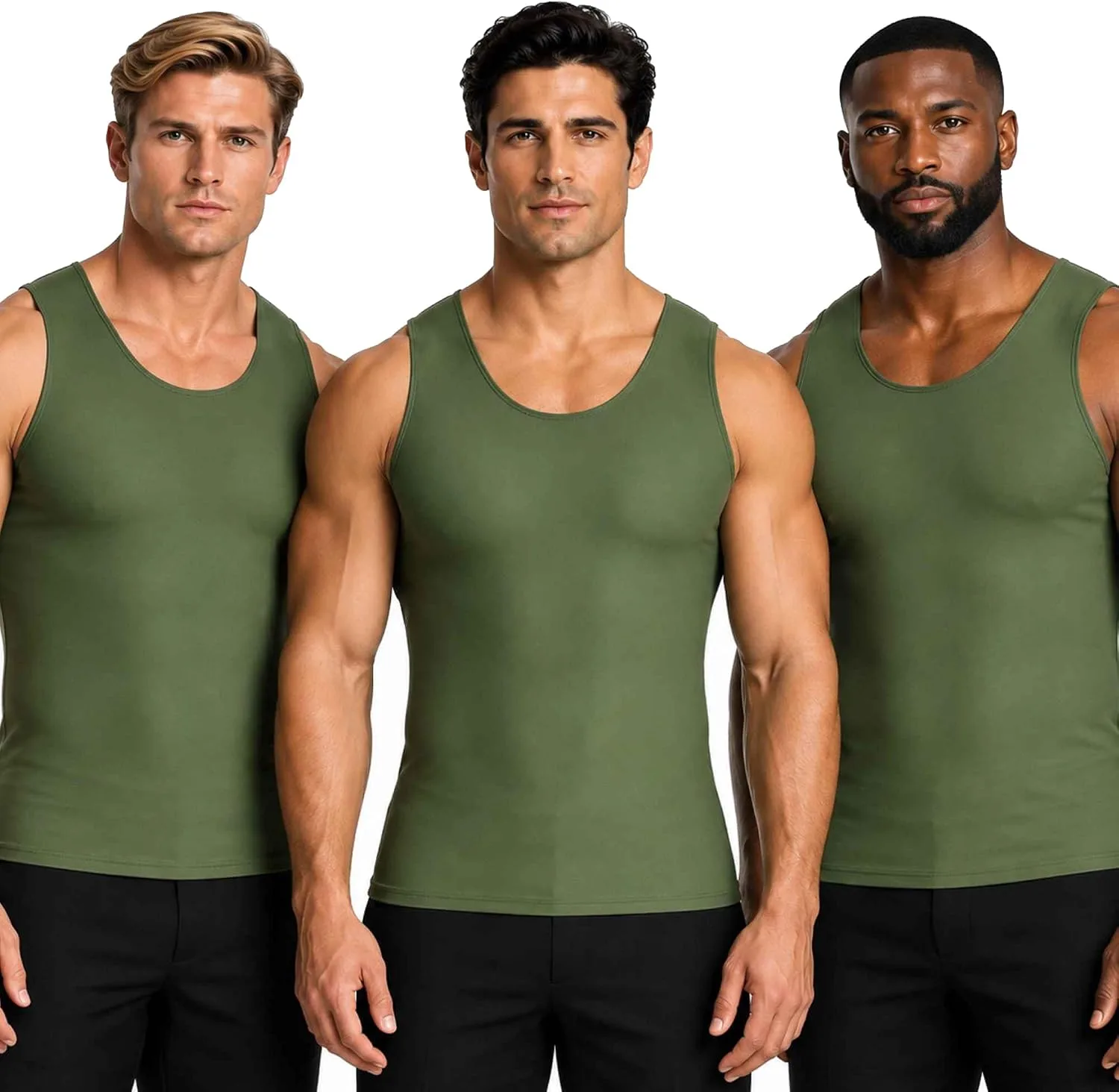Insta Slim - Made in USA 3 Pack Compression Muscle Tank Body Shapers for Men. Back Support, Slimming Shapewear Undershirt