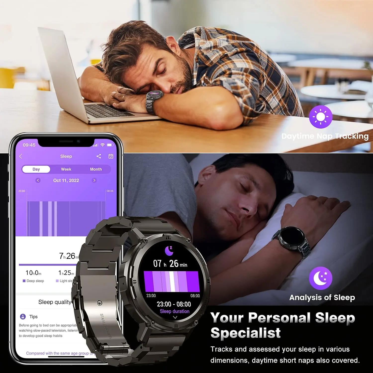 AMAZTIM Smart Watch, Rugged Fitness Watch, 5 ATM & IP69K, 1.43" AMOLED