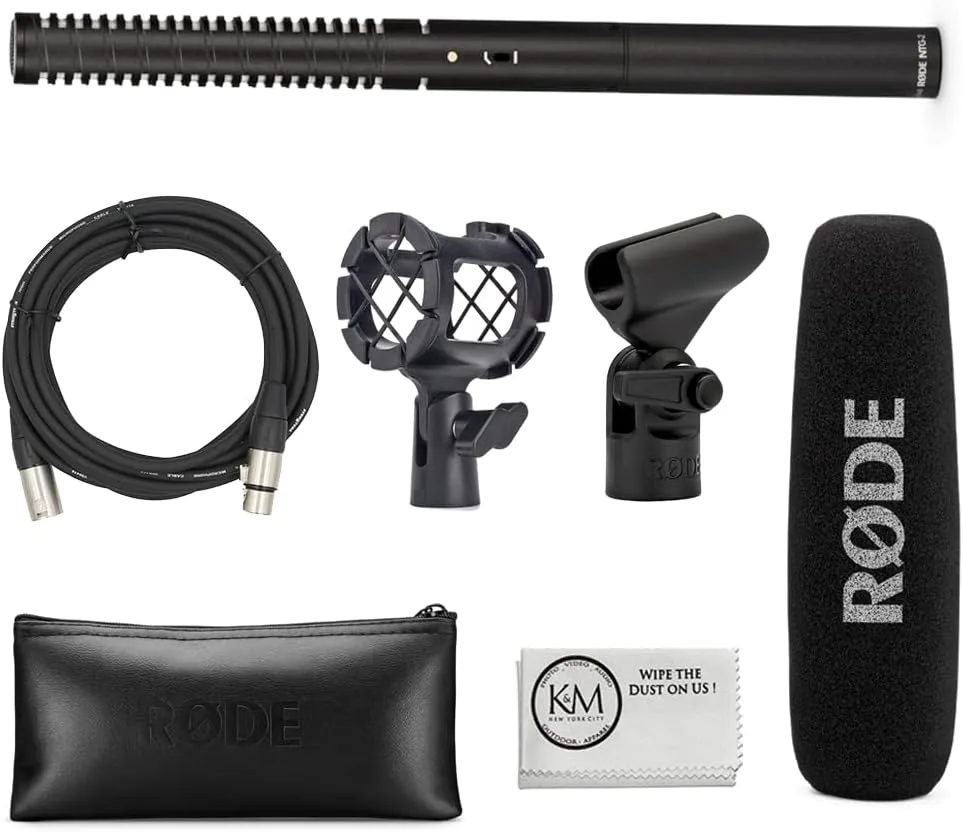 Rode NTG2 Condenser Shotgun Microphone Bundled with Universal Shockmount + XLR Microphone Cable + Cleaning Cloth (4 Items)