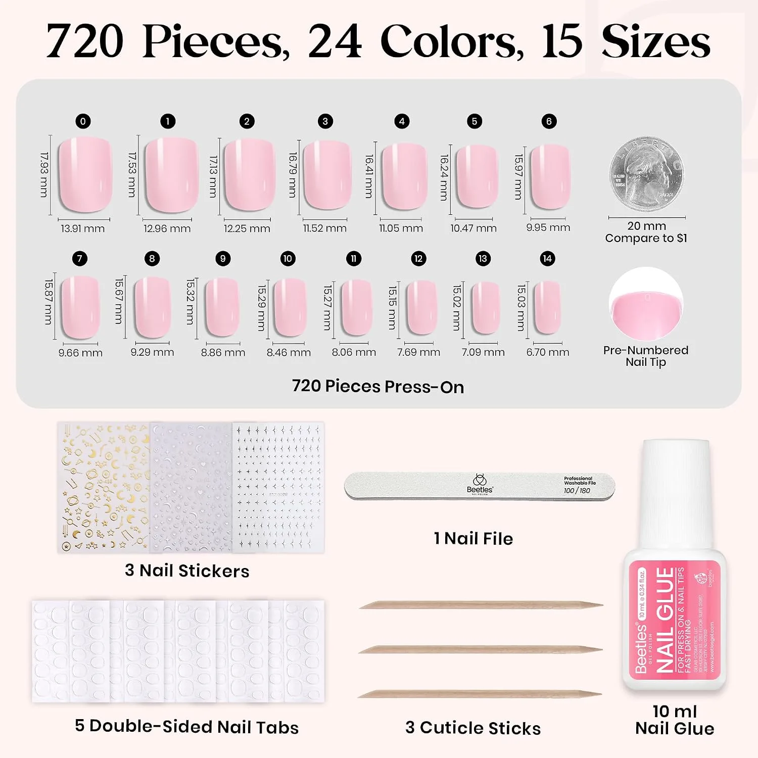 Beetles Press On Nails Kit - Bubble Pop, 720Pcs 24 Colors Short Square
