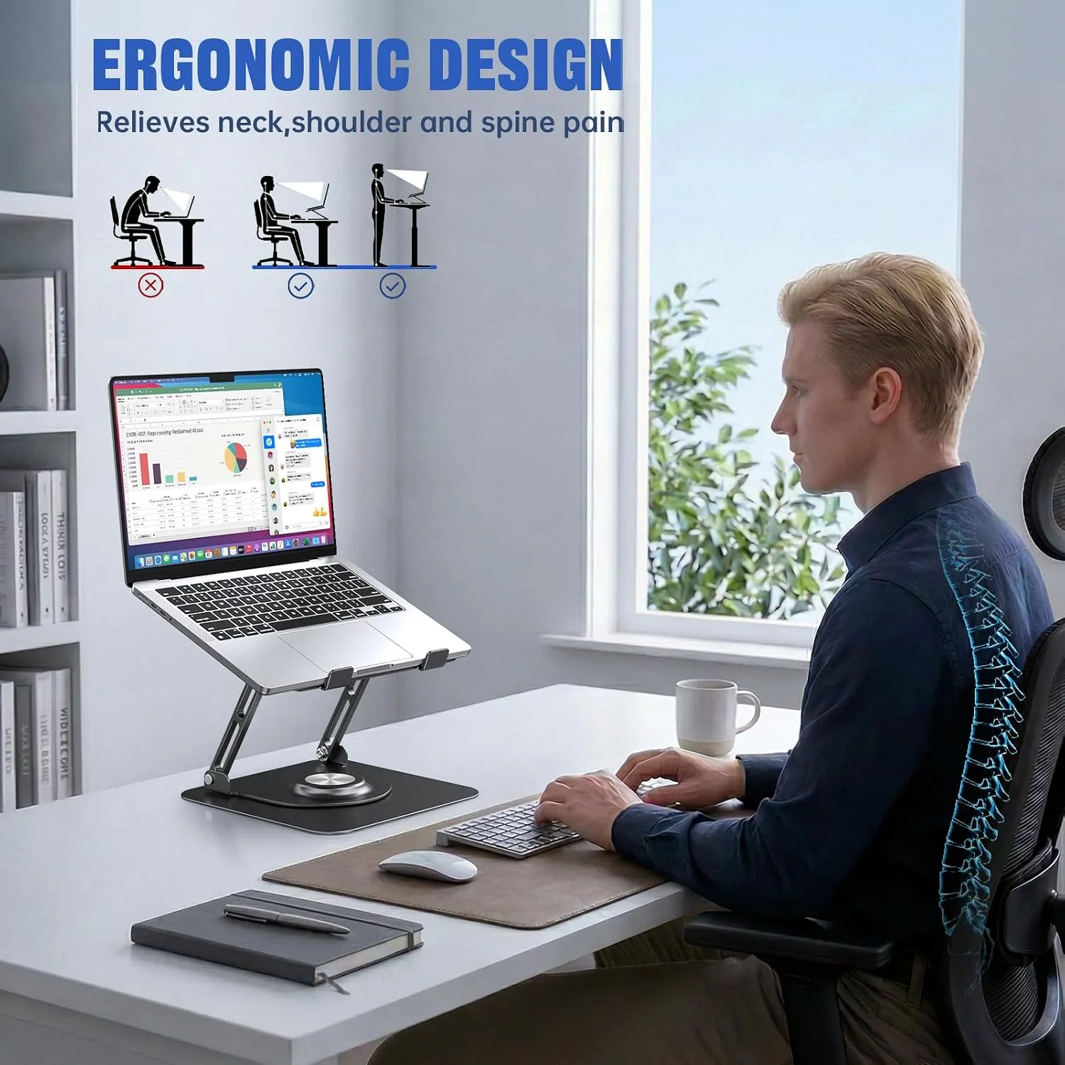 Laptop Stand for desk(360°Rotating),Aluminum laptop Riser for 10-16"Laptops