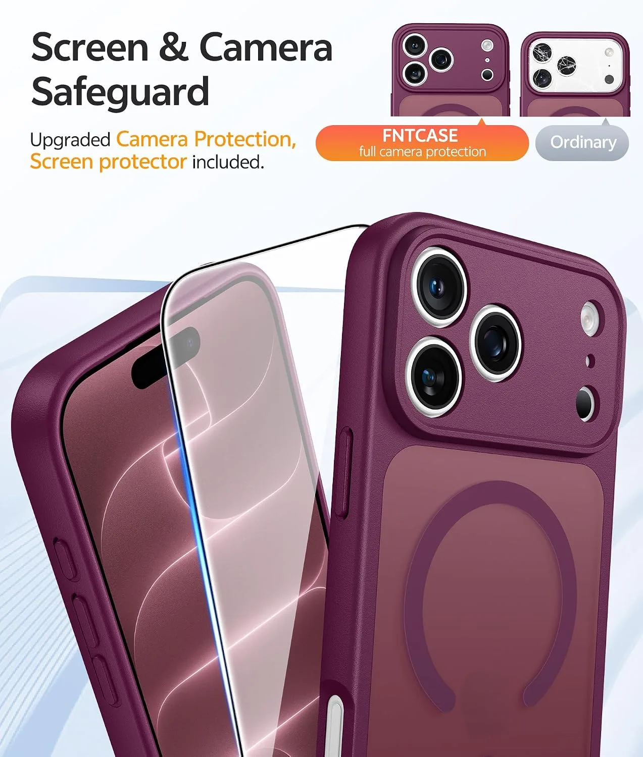 FNTCASE for iPhone 18 Pro Case/iPhone 17 Pro Case, Fit for Magsafe Burgundy