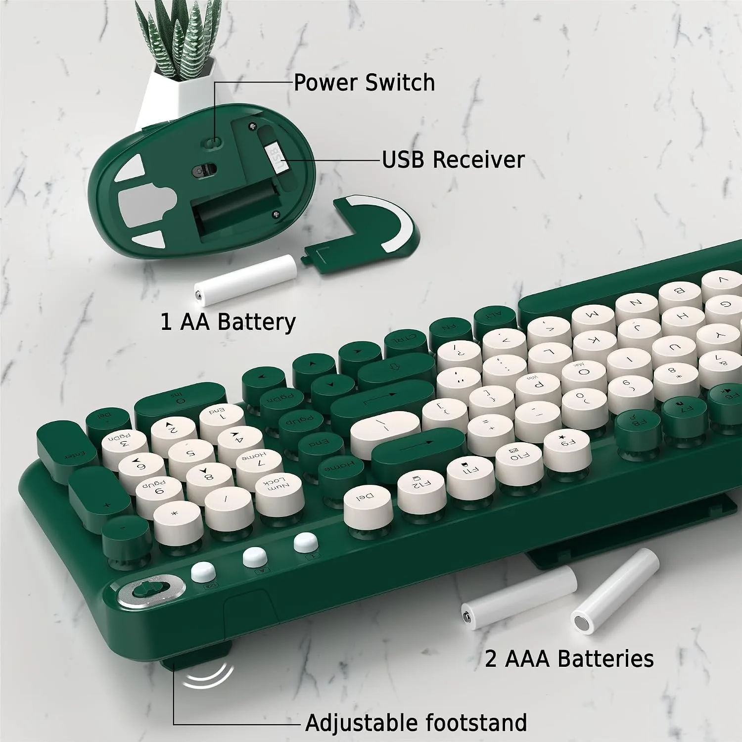 Colorful Wireless Keyboard and Mouse Combo (Green)
