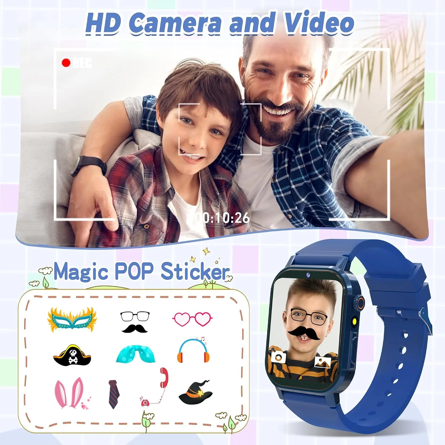 Kids Smart Watch Boys Ages 3-12 with 32 Puzzle Games, HD Camera, Pedometer