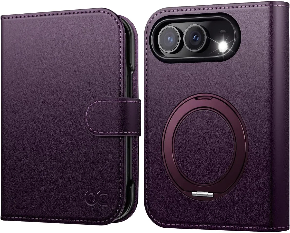 OCASE for iPhone Duo Wallet Case with Ring Stand, Card Holder, Purple