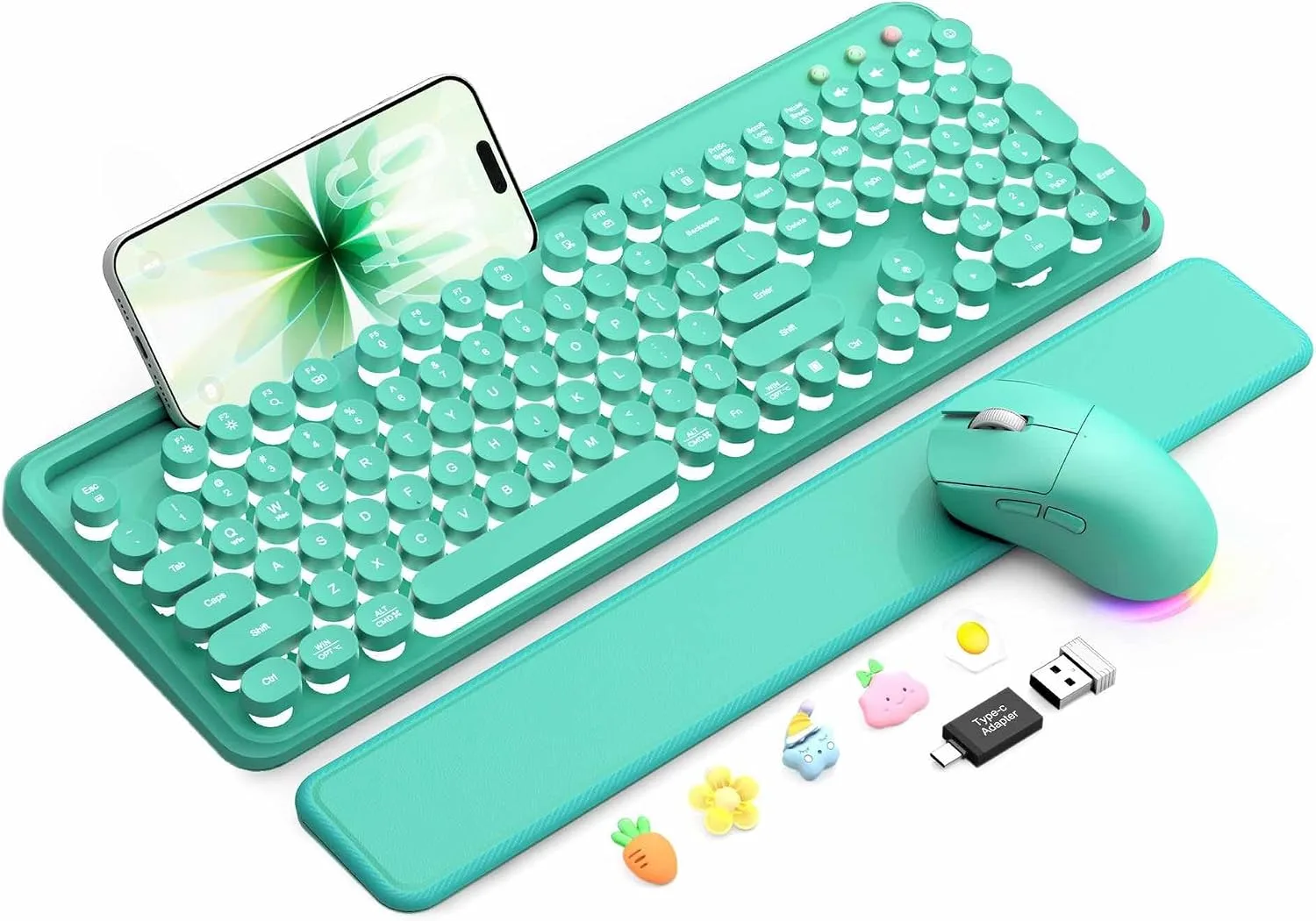 Wireless Keyboard and Mouse, Backlit Typewriter with Magnetic Wrist Rest