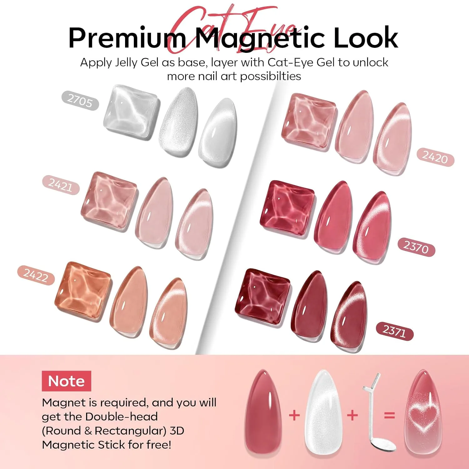 modelones Cat Eye Gel Nail Polish Kit Jelly 6Colors Pink Nude Sparkle