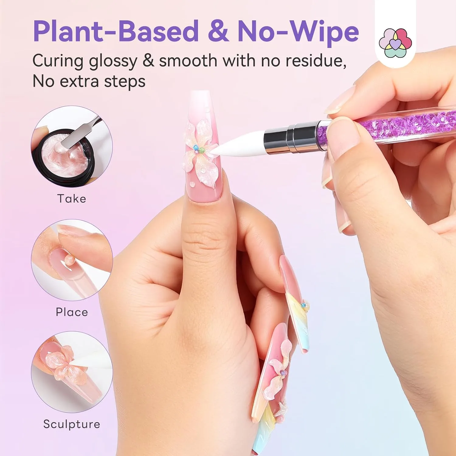 SAVILAND 3D Sculpture Gel Set: 12 No-Wipe Satin Luster 3D Nail Art