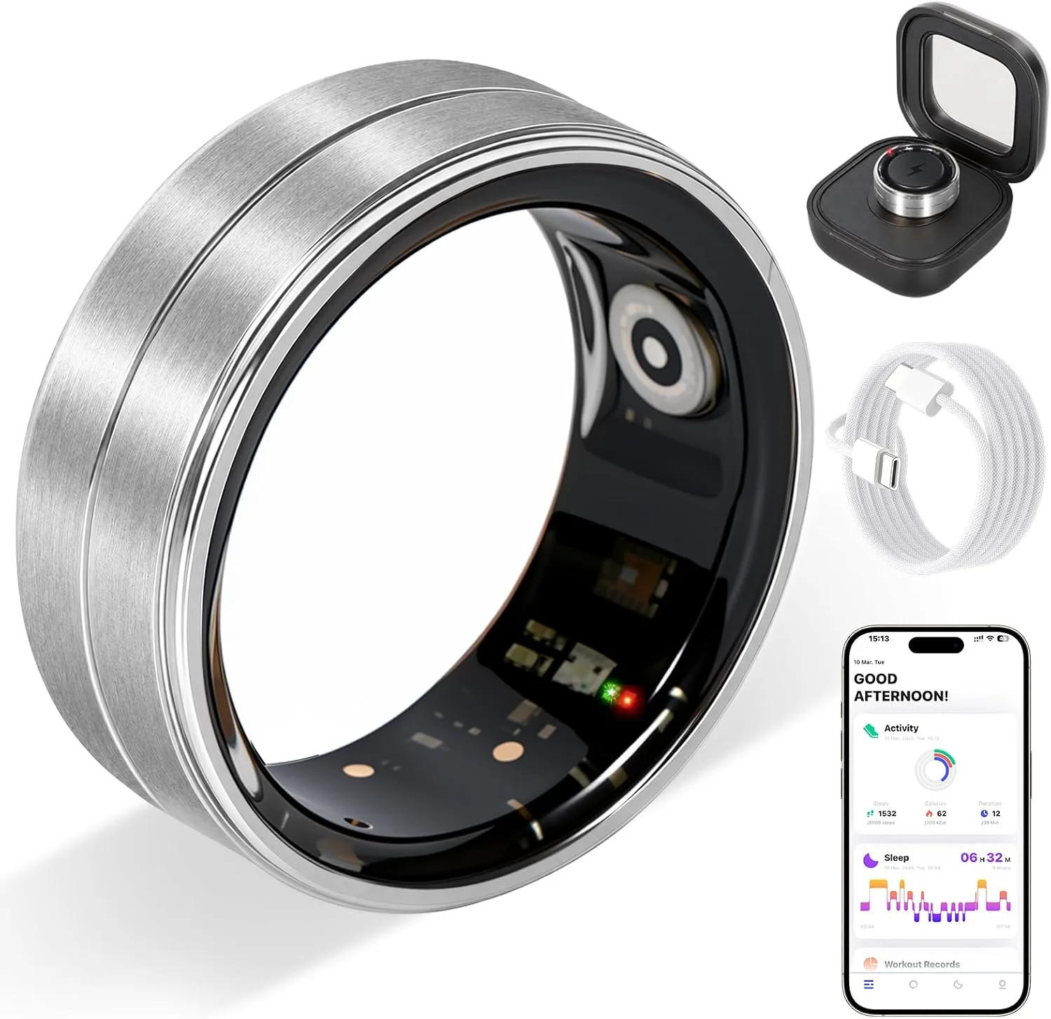 Smart Ring for Women Fitness Ring Health Ring, No Subscriptio Silver 9#