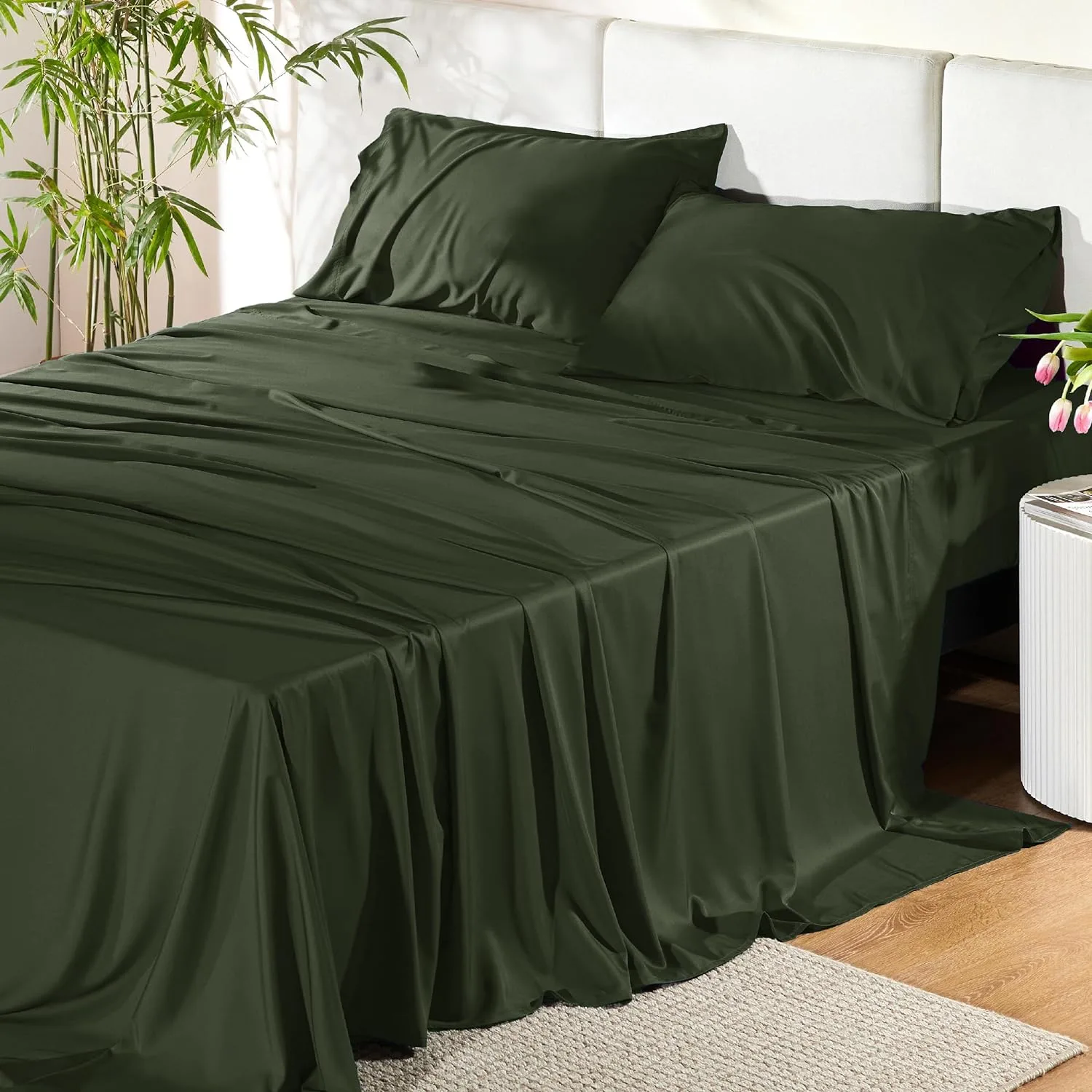 Bedsure PureWoven 100% Rayon Derived from Bamboo, Full Size Sheets, 4 PCS