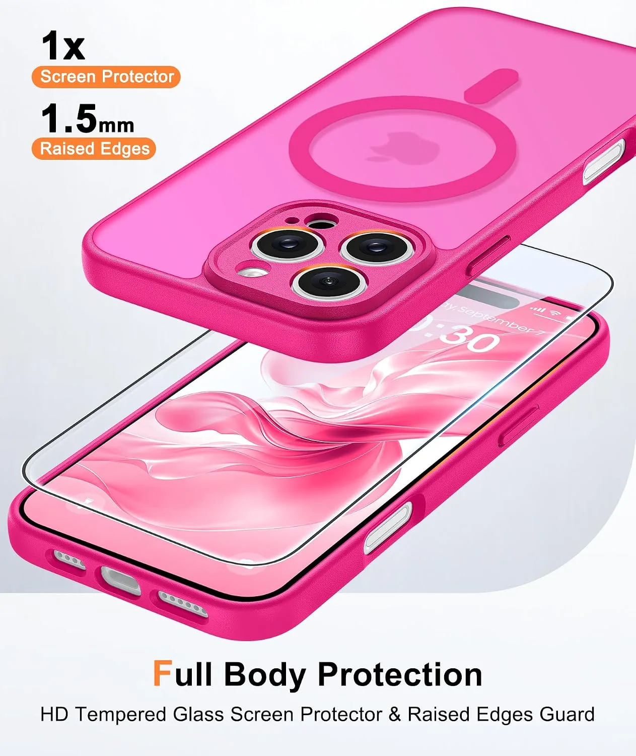 FNTCASE for iPhone 16 Pro Max Case Fit for MagSafe Hot Pink