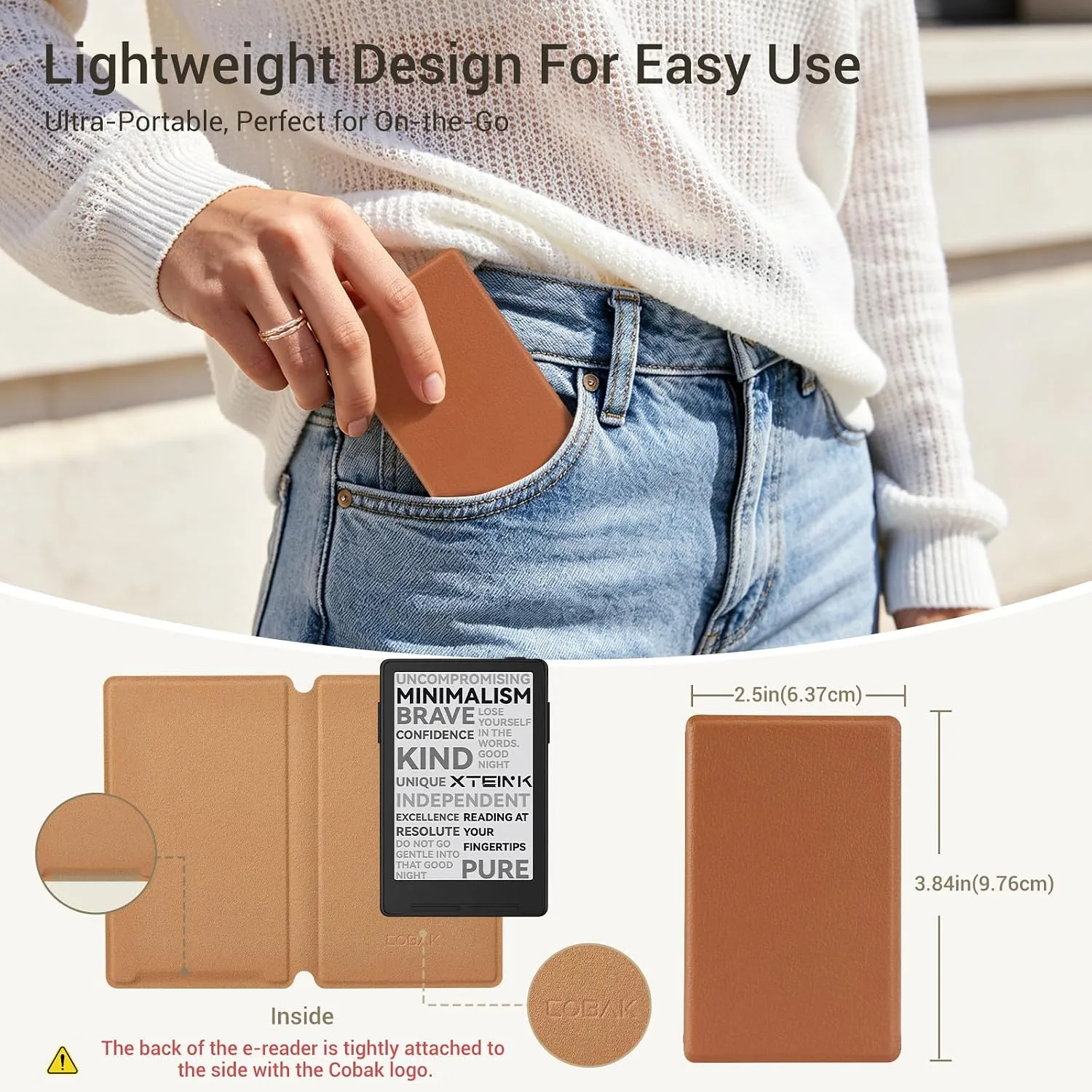 CoBak Magnetic Case for XTEINK X3 eBook Reader, 3.7" Ultra-Lightweight PU Leather Cover(Brown)