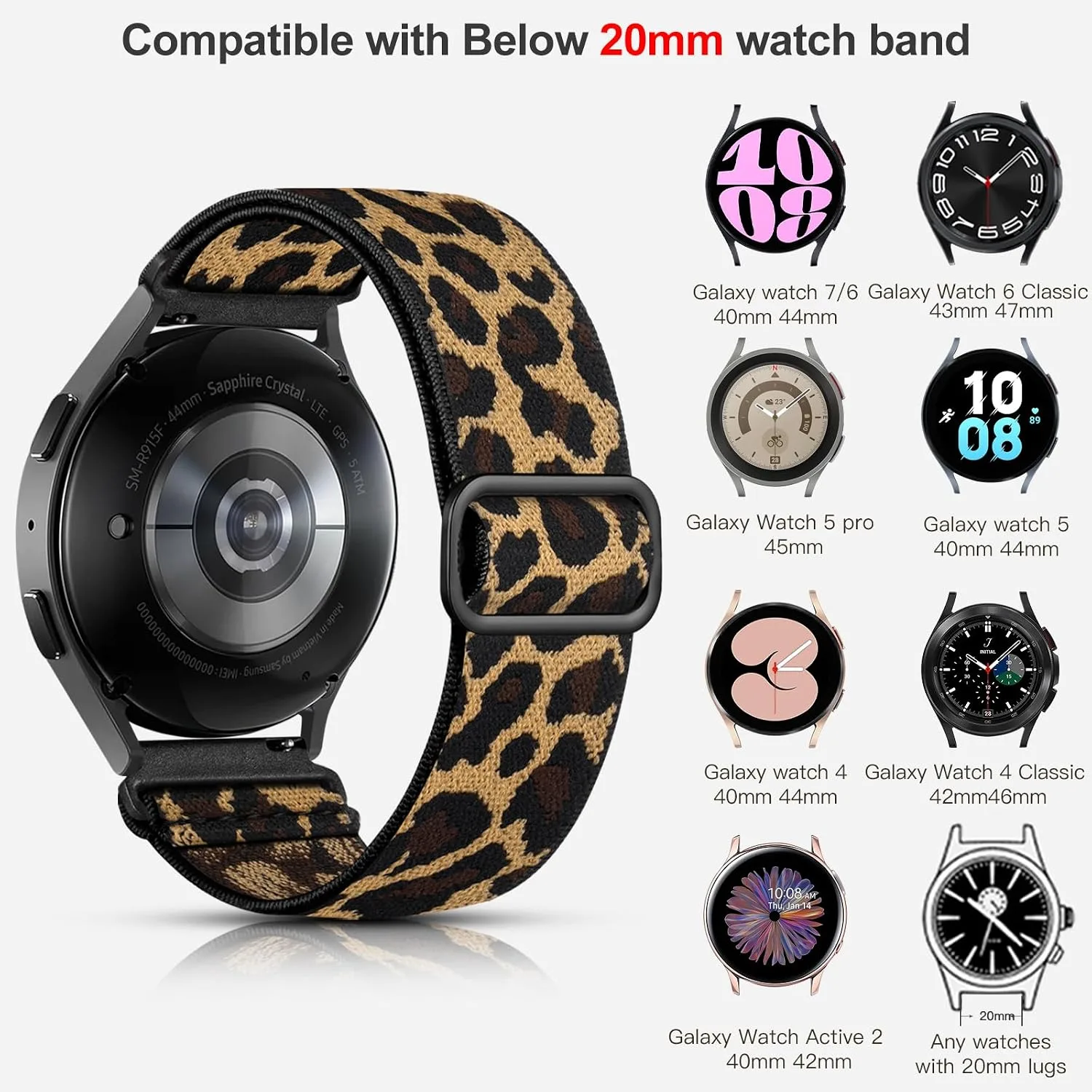 Lerobo Elastic Bands Compatible with Samsung Galaxy Watch 7 6 5 4 40mm 44mm/for Galaxy Watch 6 4 Classic 43mm 47mm 42mm 46mm/for Galaxy Watch 5 Pro Band 45mm/Active 2, 3 Pack 20mm Nylon Band Black