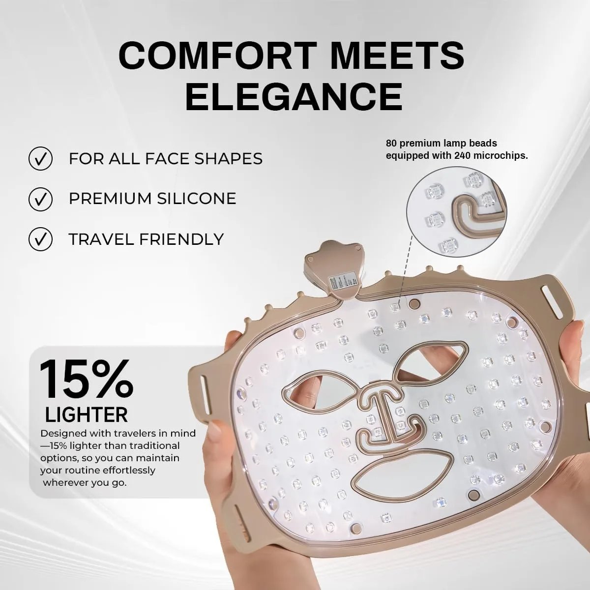Wireless Photoelectric Beauty Red Light Mask Sustainable, Rechargeable and Ergonomic Design for Home & Travel (Brown)
