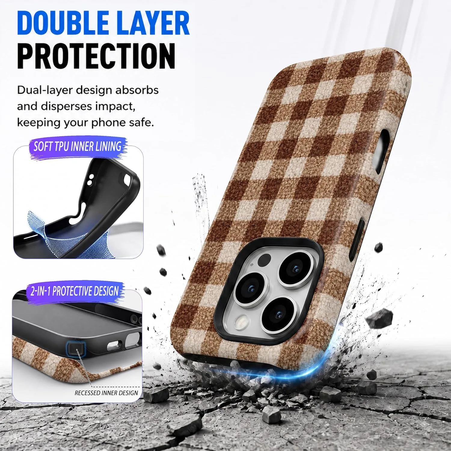 Magnetic for iPhone 16 Pro Max Chic Fall Brown Gingham Phone Case