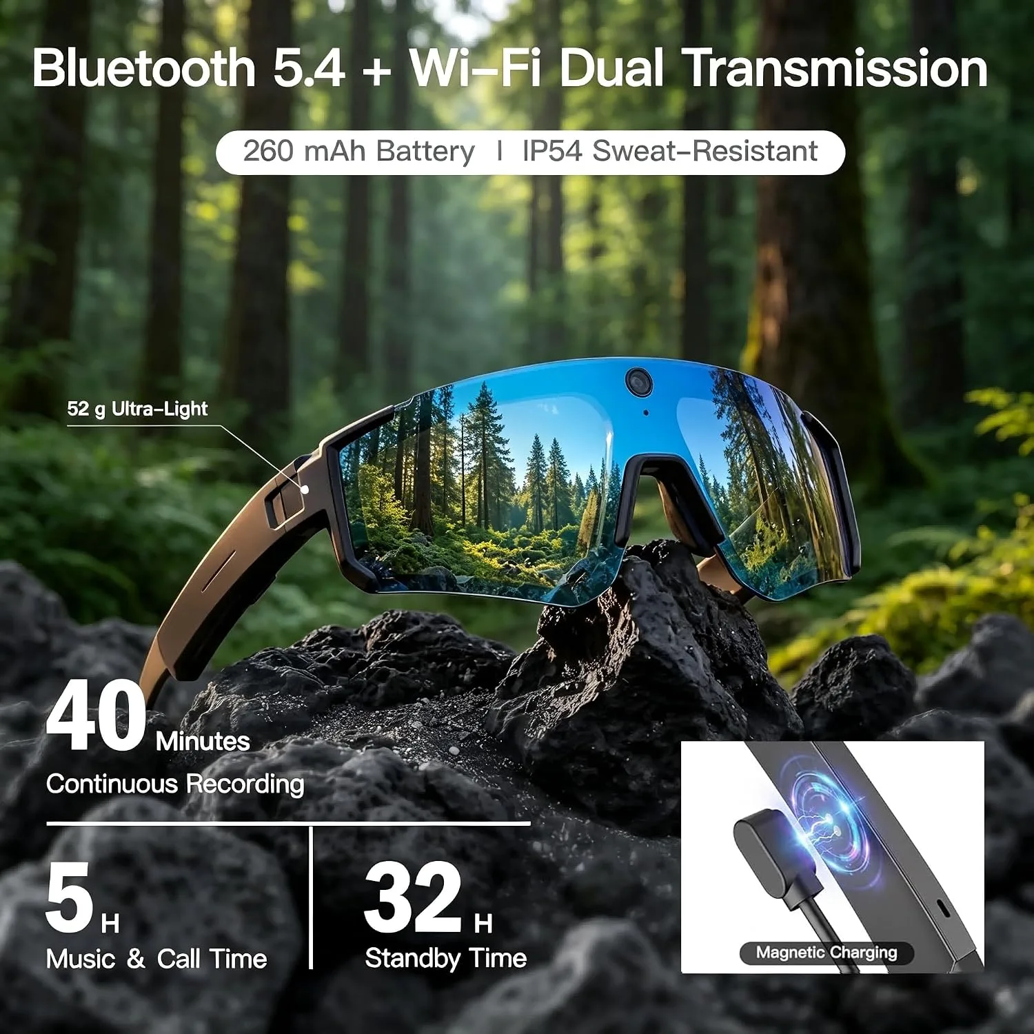 AI Smart Sports Sunglasses – 8MP EIS Camera | Real-Time Translation | Voice Control + ChatGPT | Bluetooth Calling | UV400 Polarized Lenses | IP55 Waterproof – Ideal for Cycling & Outdoor Adventures