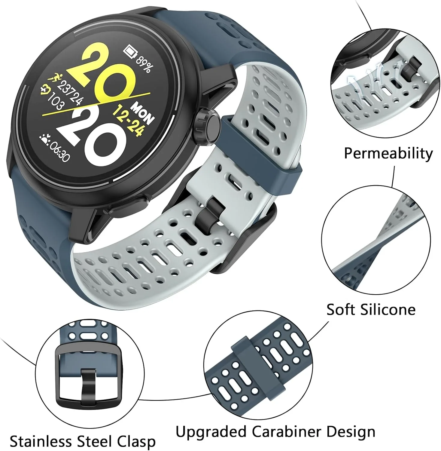 Compatible with Coros Pace 3/Apex 2 Pro/Apex Pro/Apex 46mm Watch Bands, 22mm Quick Release Watch Band Sport Silicone Watch Strap Breathable Wristband for Women Men