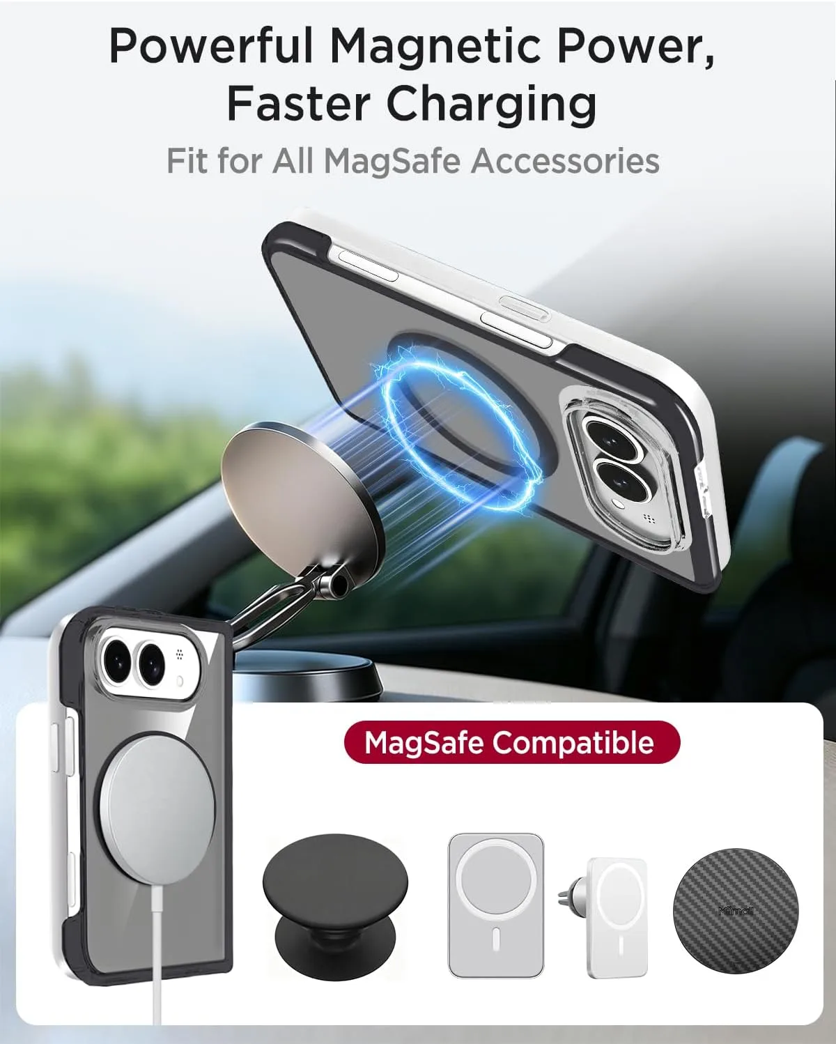 Miimall for iPhone Duo Case with Strong Magnet & Hinge Protection, [One Piece][Fit for Magsafe] Military Grade Shockproof Rugged Drop Protection Anti-Slip Men Cover for iPhone Duo Case Slim Gray