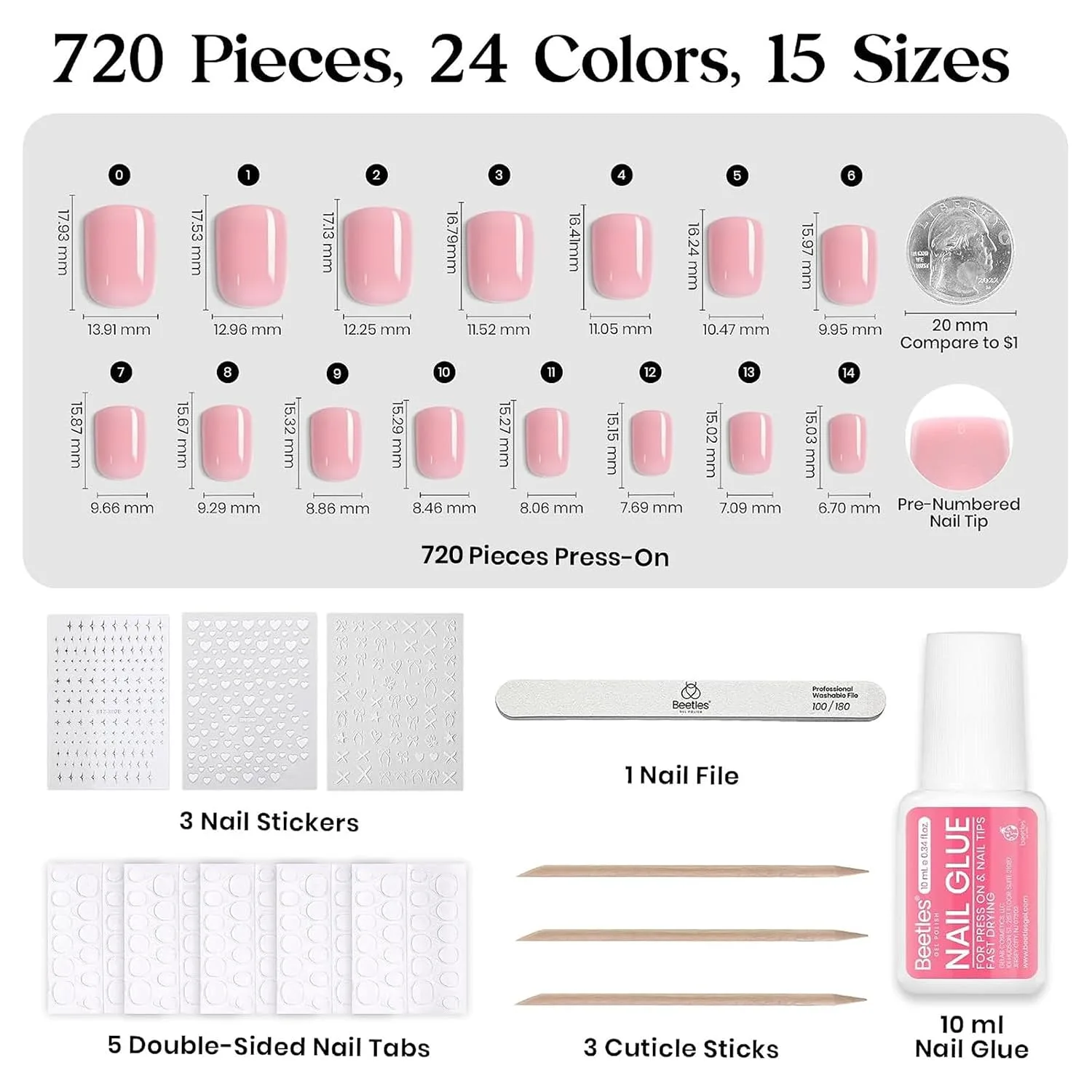 Beetles Press On Nails Kit - Creamy Drizzle, Short Square 720Pcs 24 Colors