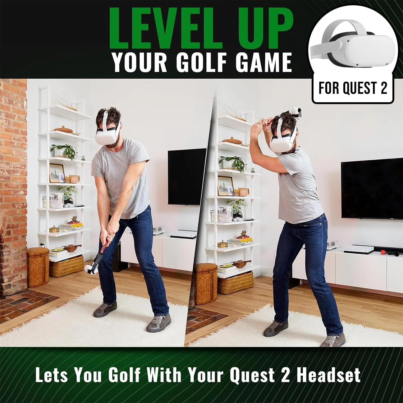 DeadEyeVR - DriVR Golf Club for Quest - Realistic VR Golf Simulator Handle - Weighted VR Golf Club Grip for Enhanced Play (Standard - Q2)