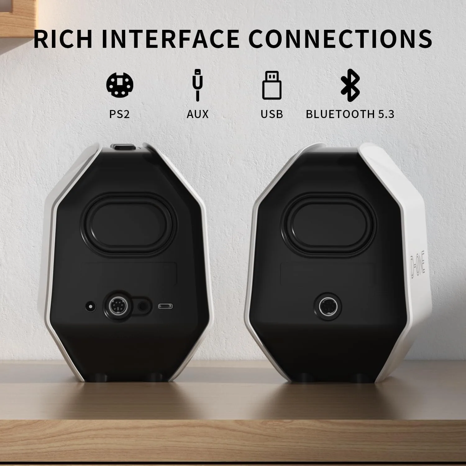 Computer Speakers for Desktop PC, Gaming PC Speakers for Desktop – USB-C, Bluetooth 5.3, 3.5mm AUX, AC Powered External Audio with Rich Stereo bass, Laptop/Mac, RGB Lights, White, 30W