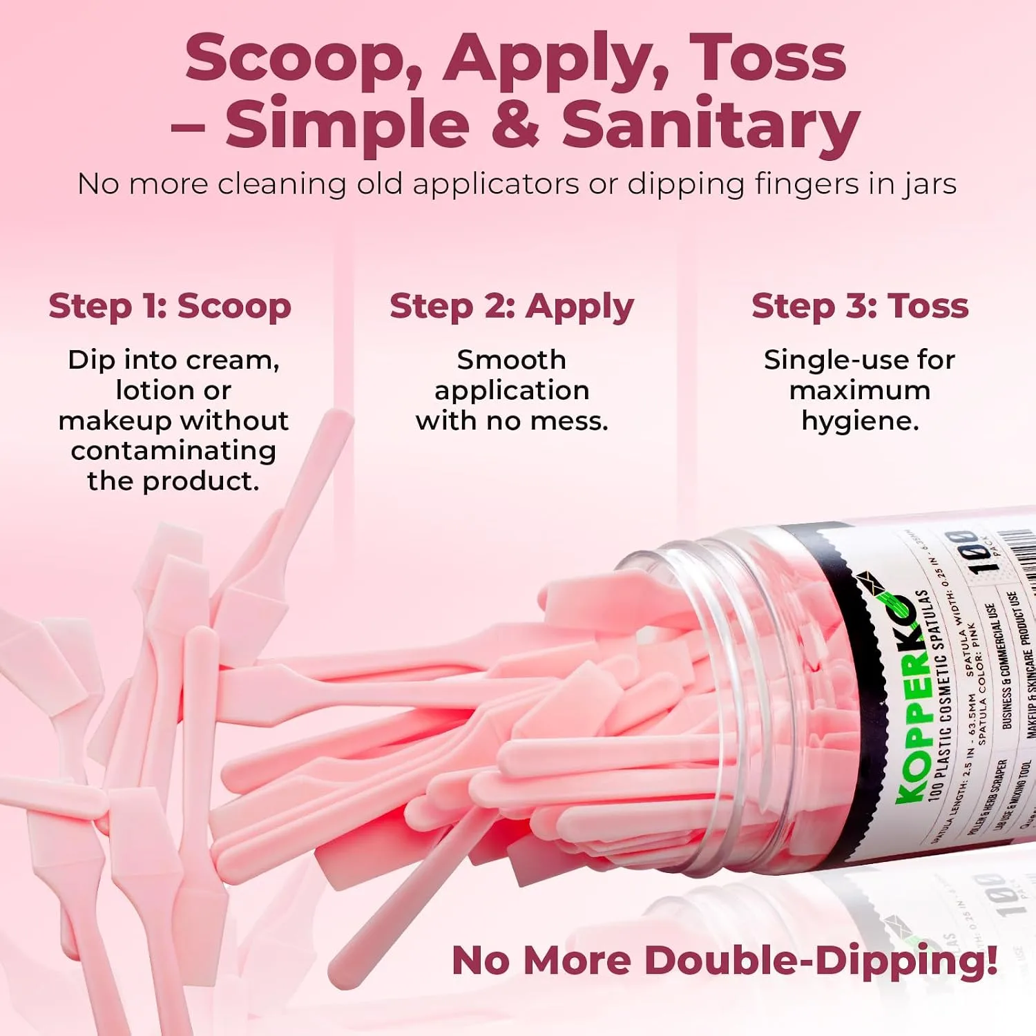 Kopperko Cosmetic Spatulas, 2.5 Inch, 100 Pack, Pink
