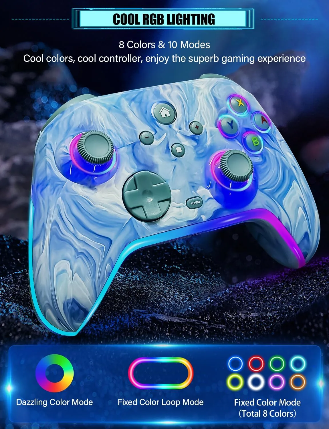RJAD Switch Controllers Wireless for Nintendo Switch/Lite/OLED/Switch 2, 1200mAh Pro Controller, 10 Colors LED Switch Light up Gamepad, Switch Turbo Remote with Turbo/Gyro/Vibration/Motion Control