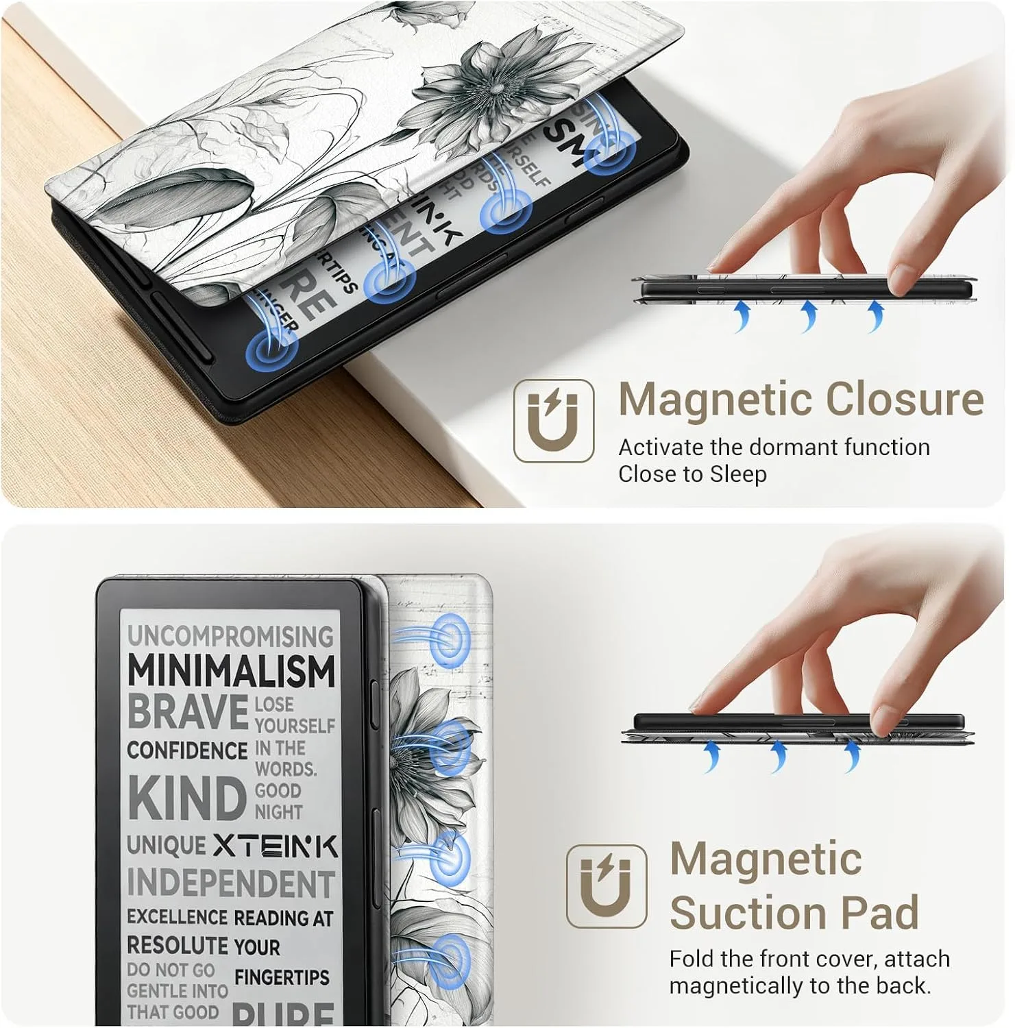 CoBak Magnetic Case for XTEINK X4, Ultra-Lightweight Protective Cover for Xteink X4 E-Reader, Secure Magnetic Attachment(Sketching Sunflowers)
