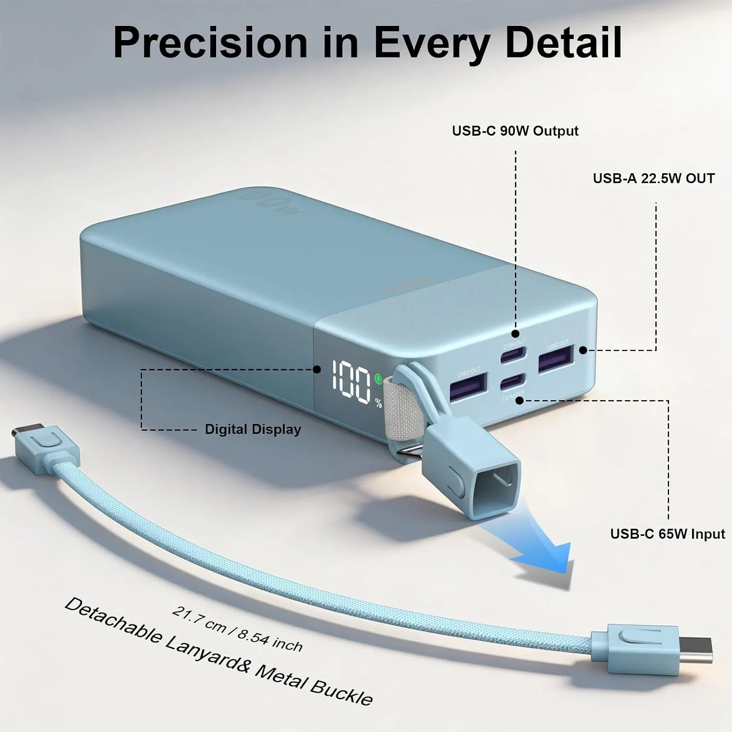 JUOVI 90W Portable Charger for Laptop Power Bank 20000mAh with USB-C Cable