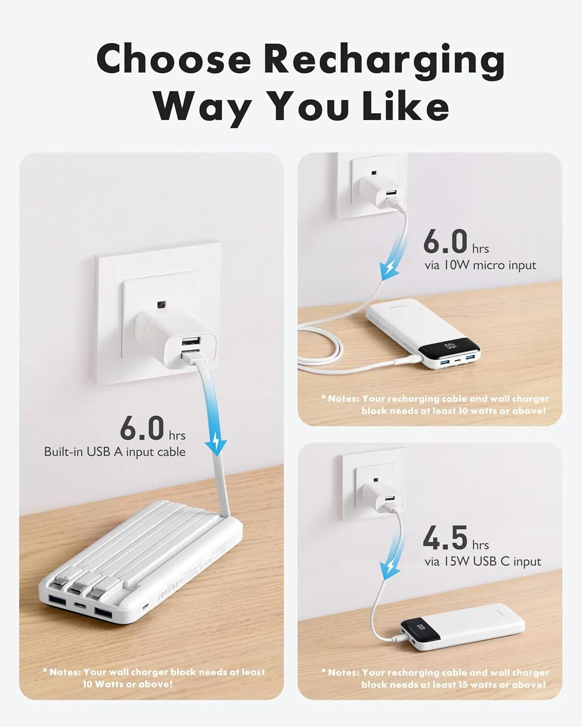charmast Power Bank Portable Charger with Reinforced Built-in 4 Cables