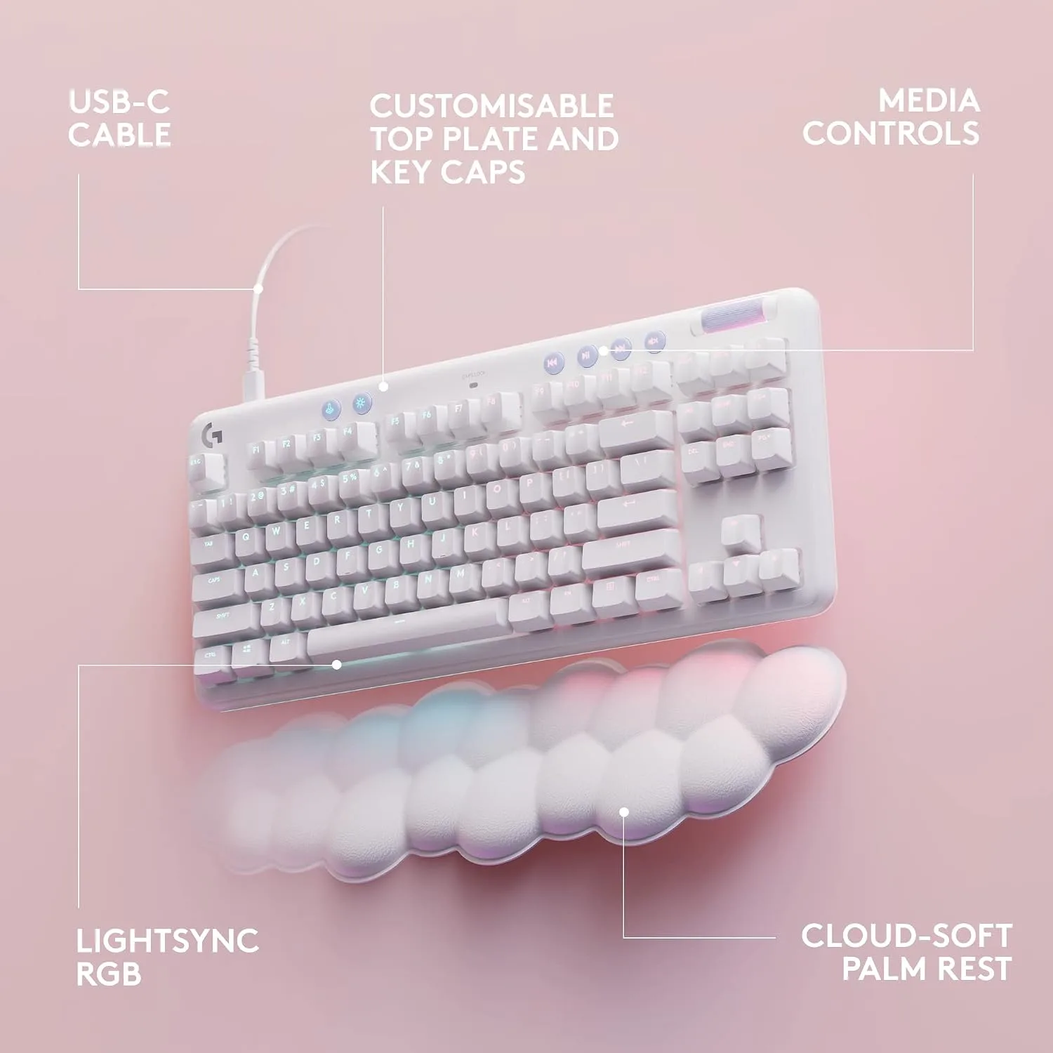 Logitech G713 Wired Mechanical Gaming Keyboard - White Mist
