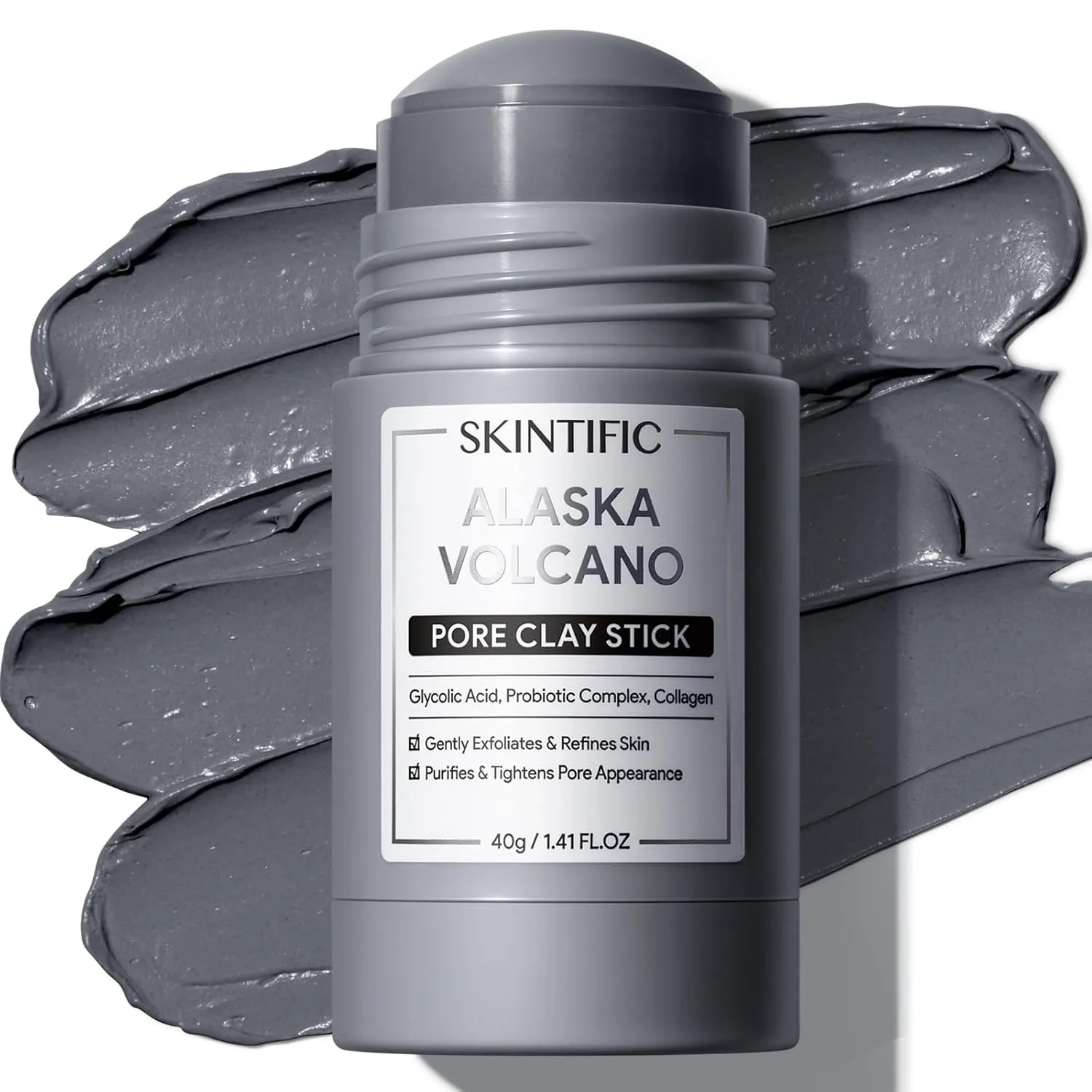 SKINTIFIC Deep Pore Cleansing Blackhead Remover Face Mask Stick, Mud Mask with Natural Alaska Volcano Clay, Gentle Exfoliating, Smoothing Skin, Non-Drying, Skincare Facial Mask