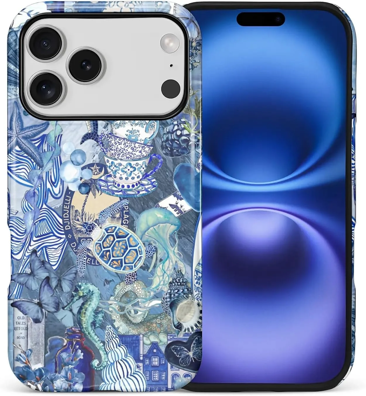 DAIZAG Case for iPhone 17 Pro,Mixed 2 Layer Design Shockproof Soft TPU Ddouble Protection Phone Case for iPhone 17 Pro-Blue Book Sea Life World