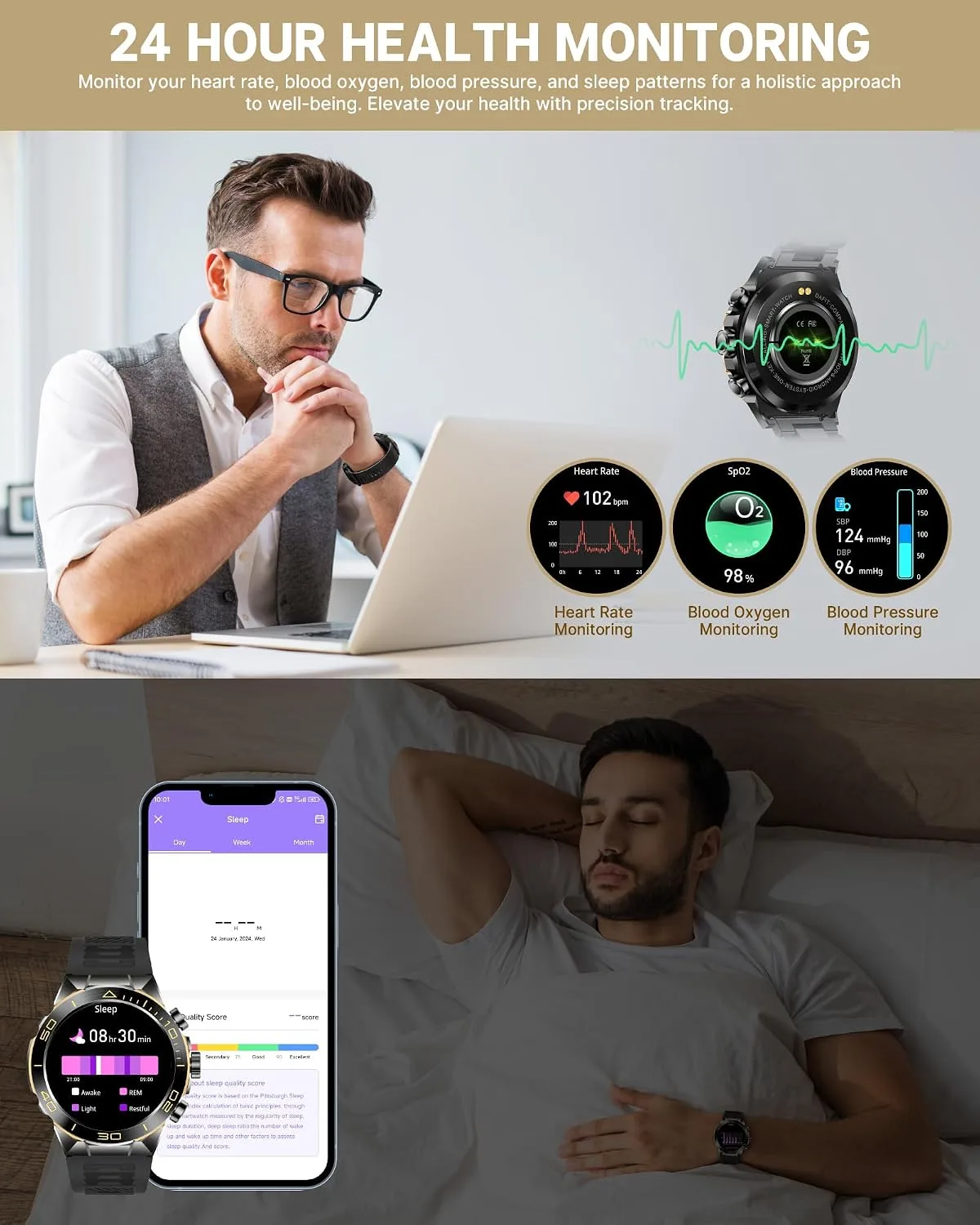 SOUYIE Luxury Smart Watch for Men Bluetooth Call, 1.43" AMOLED, iOS/Android