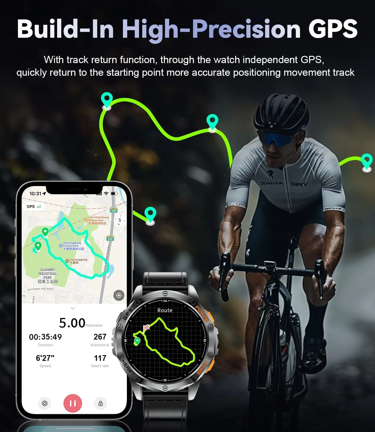 LIGE GPS Smart Watch for Men, 1.43'' AMOLED Always on Display, LED Flashlight/Compass/45 Days Battery/IP68 Waterproof Smartwatch, 100+ Sport Mode, Rugged Smart Watches for Android iOS (Black)