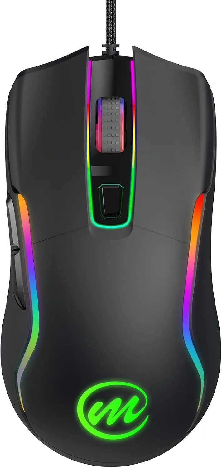 Mouse Gamer Memzuoix con cable RGB 6 DPI ajustables hasta 12800 6 botones 12 modos de iluminación diseño ergonómico negro