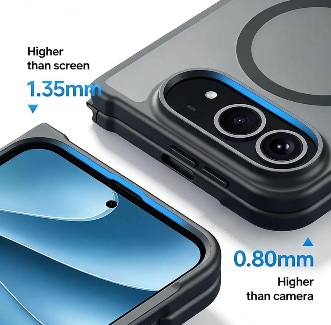Magnetic Case for iPhone Duo Slim Fit Lightweight Hard PC Back Soft TPU Hinge Bumper Stable Shockproof Protective Fold Cover Compatible with Magsafe Black
