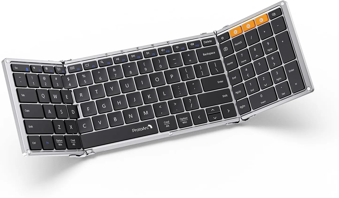 ProtoArc XK01 Full-Size Foldable Bluetooth Keyboard for Travel, Silver